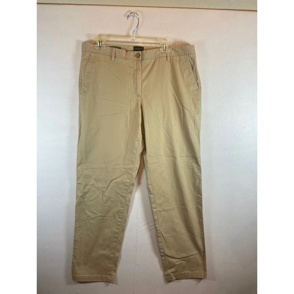 Talbots Womens 12 Relaxed Chino Pants Khaki‎ Tan Straight Leg Mid Rise Cotton